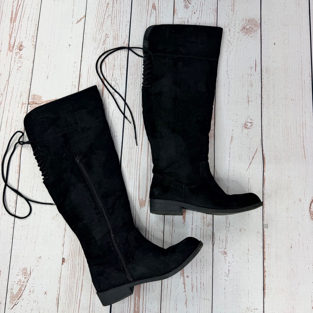 Madden Girl Caydeen Black Faux Suede Over The Knee Lace Up Boots Size 7.5